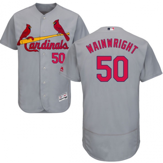 Men's Majestic St. Louis Cardinals #50 Adam Wainwright Grey Road Flex Base Authentic Collection MLB Jersey - Ujersey