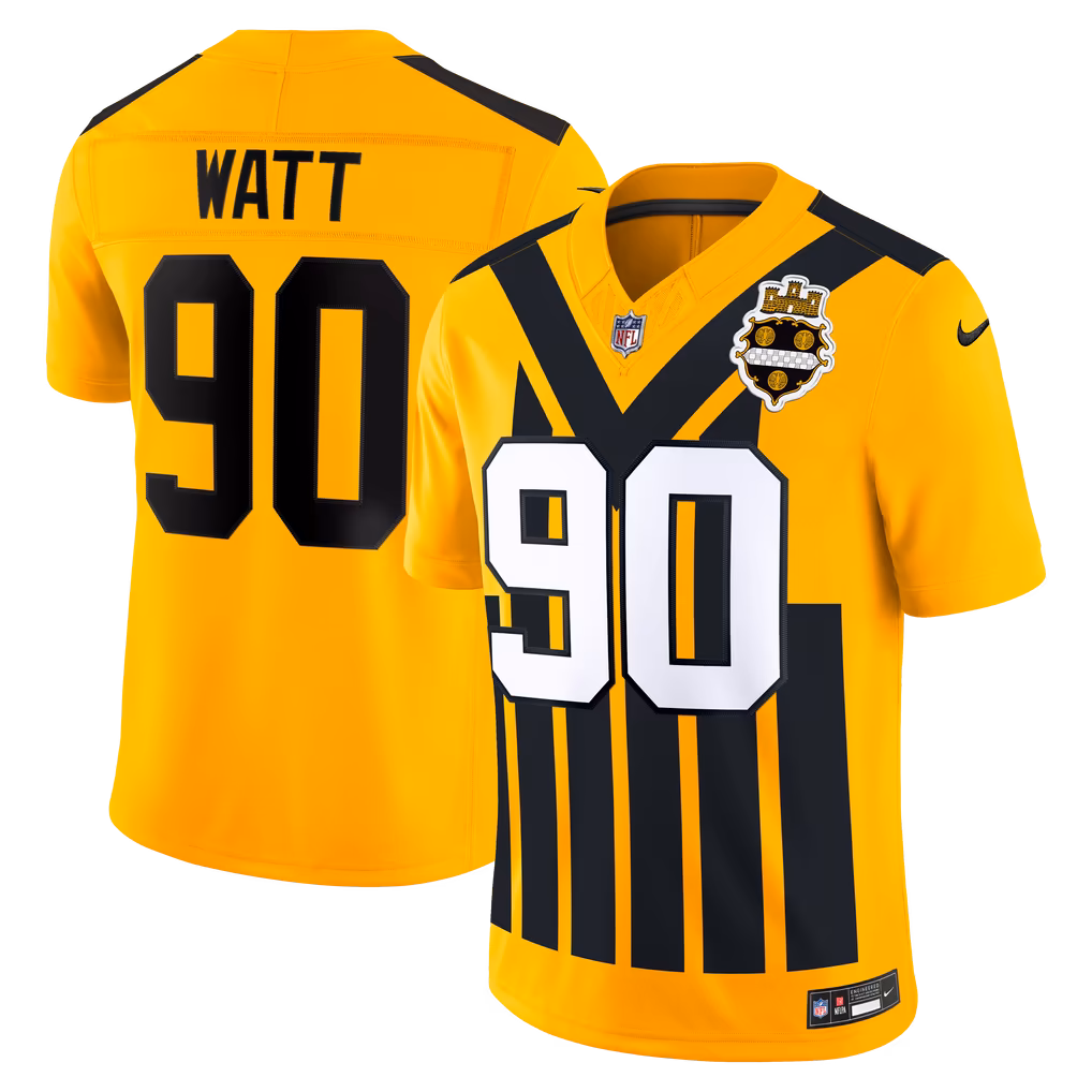 Men's Pittsburgh Steelers T.J. Watt Nike Gold Alternate Vapor F.U.S.E. Stitched Limited Jersey - Ujersey