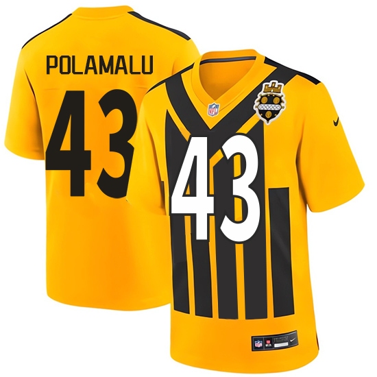 Men's Pittsburgh Steelers #43 Troy Polamalu Gold 1933 Throwback Alternate Football Stitched Game Jersey - Ujersey