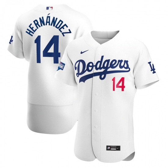 Men's Los Angeles Dodgers #14 Enrique Hernández Nike White 2020 World Series Champions Home Authentic Player Jersey - Ujersey
