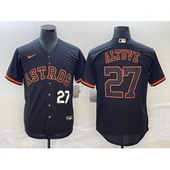 Men's Houston Astros #27 Jose Altuve Number Lights Out Black Fashion Stitched MLB Cool Base Nike Jersey2 - Ujersey