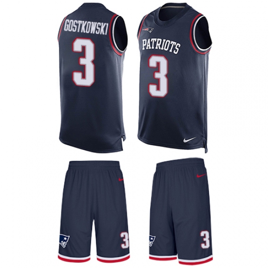 Men's Nike New England Patriots #3 Stephen Gostkowski Limited Navy Blue Tank Top Suit NFL Jersey - Ujersey