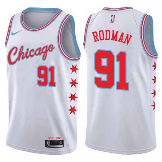Women's Nike Chicago Bulls #91 Dennis Rodman Swingman White NBA Jersey - City Edition - ujerseystore