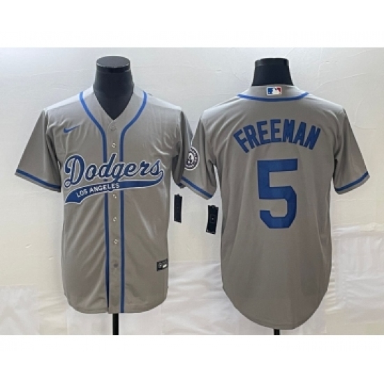 Men's Los Angeles Dodgers #5 Freddie Freeman Grey Cool Base Stitched Baseball Jersey1 - Ujersey