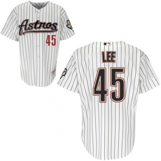 Men's Majestic Houston Astros #45 Carlos Lee Authentic White Strip MLB Jersey - Ujersey