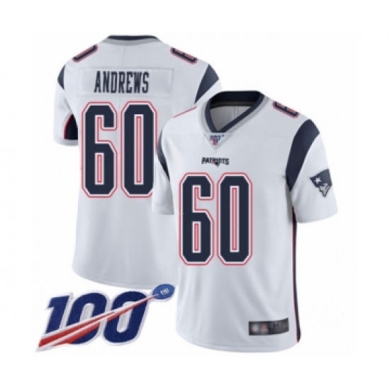 Men's New England Patriots #60 David Andrews White Vapor Untouchable Limited Player 100th Season Football Jersey - Ujersey