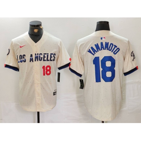 Men's Los Angeles Dodgers #18 Yoshinobu Yamamoto Number Cream 2024 City Connect Limited Stitched Jerseys - Ujersey