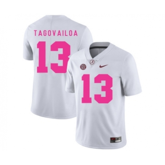 Alabama Crimson Tide 13 Tua Tagovailoa White 2018 Breast Cancer Awareness College Football Jersey - Ujersey