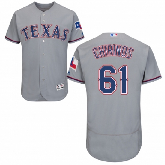 Men's Majestic Texas Rangers #61 Robinson Chirinos Grey Road Flex Base Authentic Collection MLB Jersey - Ujersey