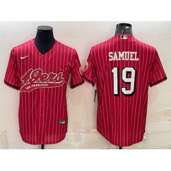 Men's San Francisco 49ers #19 Deebo Samuel Red Pinstripe Color Rush With Patch Cool Base Stitched Baseball Jersey - Ujersey