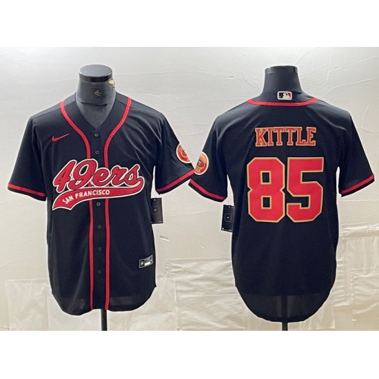 Men's San Francisco 49ers #85 George Kittle Black Red With Cool Base Stitched Baseball Jersey - Ujersey
