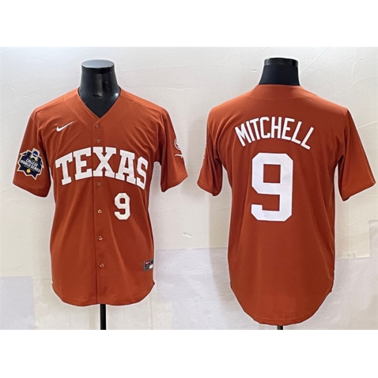 Men's Texas Longhorns #9 Joley Mitchell Orange 2025 World Series & SEC Patch Stitched Jersey - Ujersey