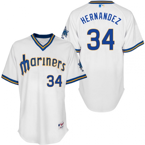 Men's Majestic Seattle Mariners #34 Felix Hernandez Authentic White 1979 Turn Back The Clock MLB Jersey