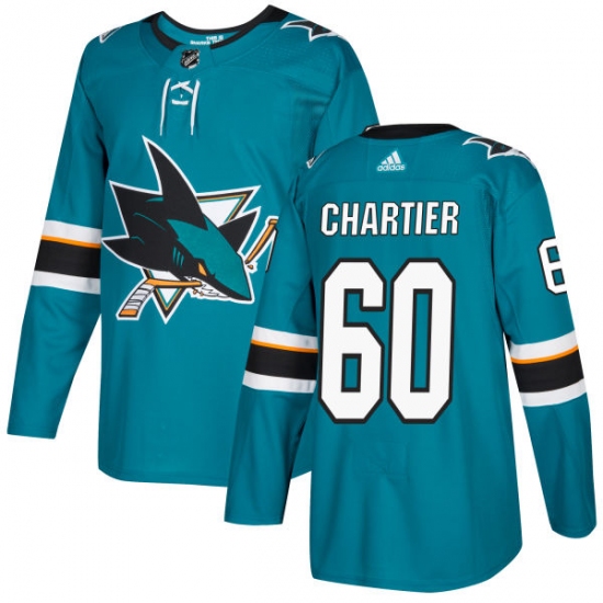 Men's Adidas San Jose Sharks #60 Rourke Chartier Premier Teal Green Home NHL Jersey - Ujersey