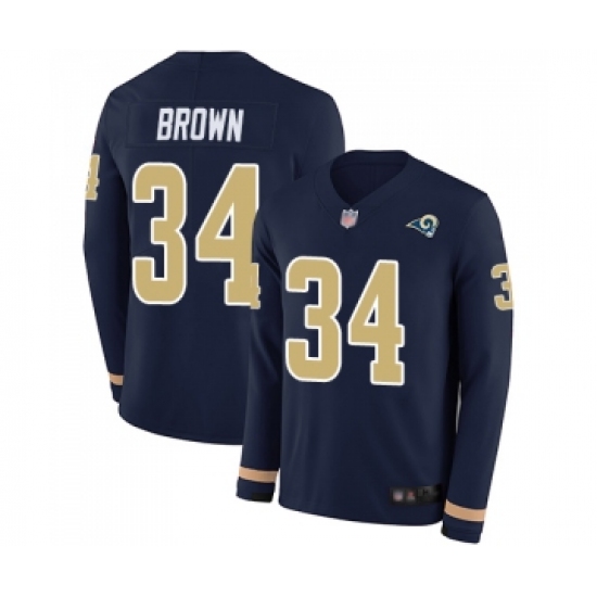 Women's Los Angeles Rams #34 Malcolm Brown Limited Navy Blue Therma Long Sleeve Football Jersey - Ujersey