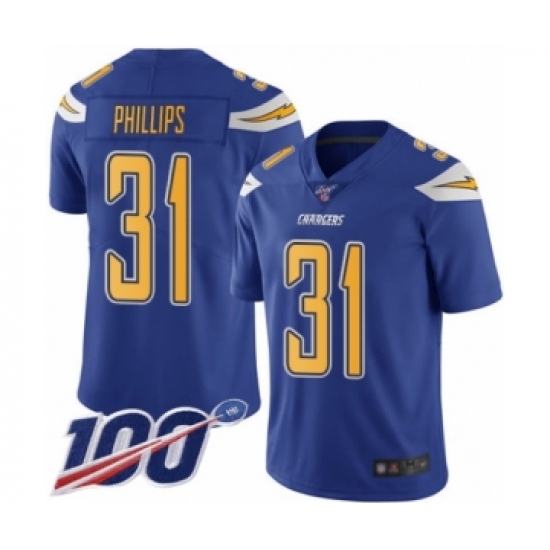 Men's Los Angeles Chargers #31 Adrian Phillips Limited Electric Blue Rush Vapor Untouchable 100th Season Football Jersey - Ujersey