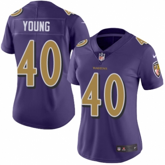 Women's Nike Baltimore Ravens #40 Kenny Young Limited Purple Rush Vapor Untouchable NFL Jersey - Ujersey