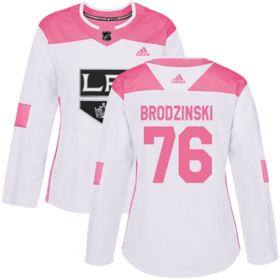 Women's Adidas Los Angeles Kings #76 Jonny Brodzinski Authentic White Pink Fashion NHL Jersey - Ujersey