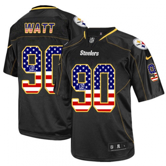 Men's Nike Pittsburgh Steelers #90 T. J. Watt Elite Black USA Flag Fashion NFL Jersey - Ujersey