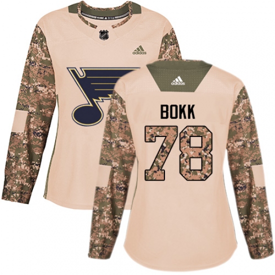 Women's Adidas St. Louis Blues #78 Dominik Bokk Authentic Camo Veterans Day Practice NHL Jersey - Ujersey