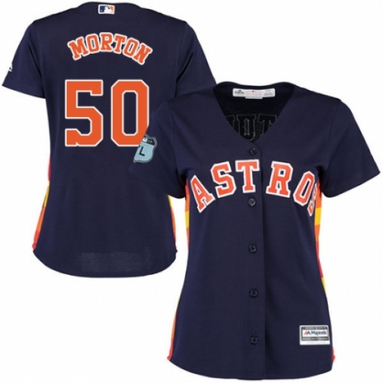 Women's Majestic Houston Astros #50 Charlie Morton Authentic Navy Blue Alternate Cool Base MLB Jersey - Ujersey