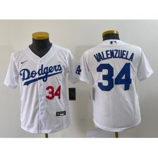 Youth Nike Los Angeles Dodgers #34 Fernando Valenzuela Number White Stitched Cool Base Jersey - Ujersey