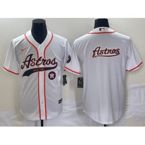 Men's Houston Astros White Team Big Logo Cool Base Stitched Baseball Jersey2 - Ujersey
