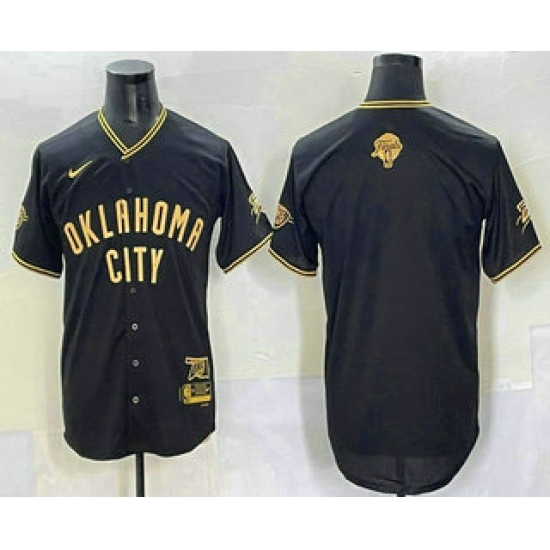Men's Oklahoma City Thunder Blank Black Gold 2025 Finals Vapor Stitched Baseball Jersey - Ujersey