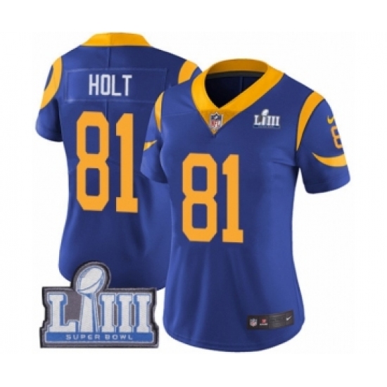 Women's Nike Los Angeles Rams #81 Torry Holt Royal Blue Alternate Vapor Untouchable Limited Player Super Bowl LIII Bound NFL Jersey - Ujersey