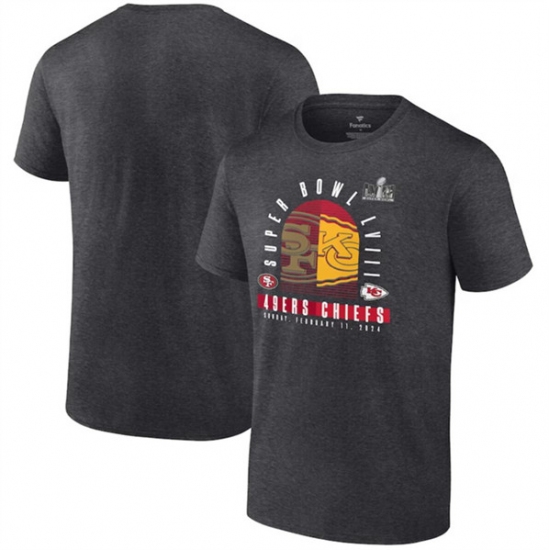 Men's Heather Charcoal San Francisco 49ers vs. Kansas City Chiefs Super Bowl LVIII Matchup Final Battle T-Shirt - Ujersey