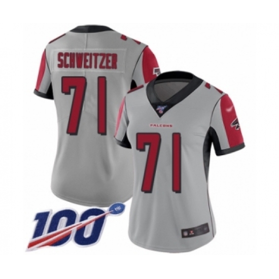 Women's Atlanta Falcons #71 Wes Schweitzer Limited Silver Inverted Legend 100th Season Football Jersey - Ujersey