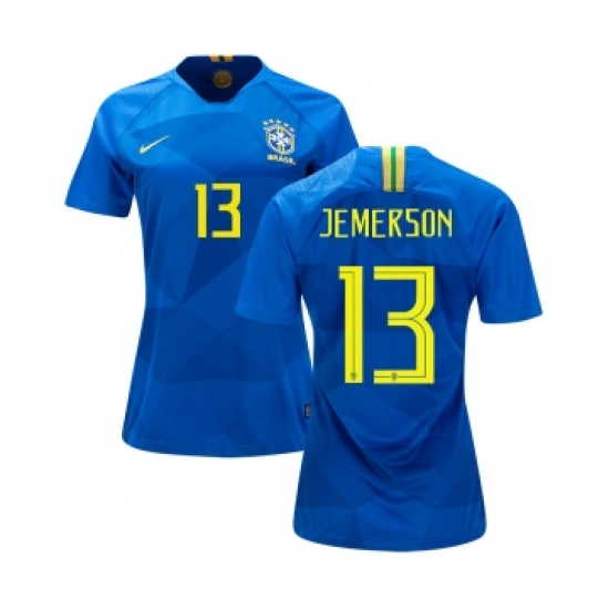 Women's Brazil #13 Jemerson Away Soccer Country Jersey