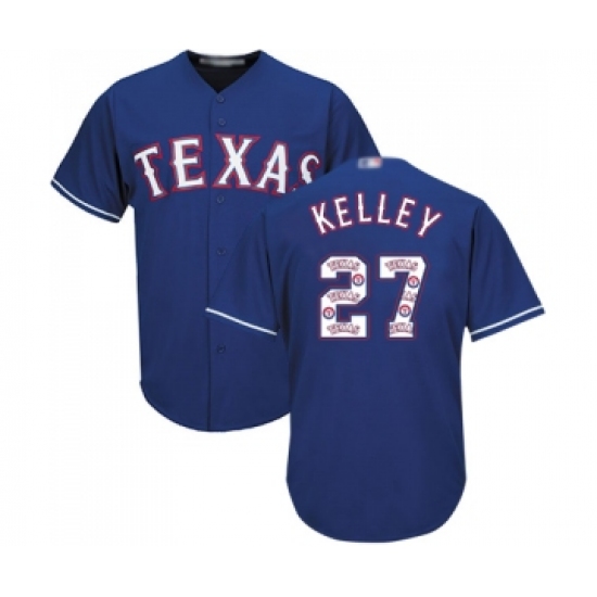 Men's Texas Rangers #27 Shawn Kelley Authentic Royal Blue Team Logo Fashion Cool Base Baseball Jersey - Ujersey