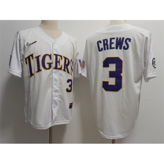 Men's LSU Tigers #3 ylan Crews White Stitched Baseball Jersey - Ujersey