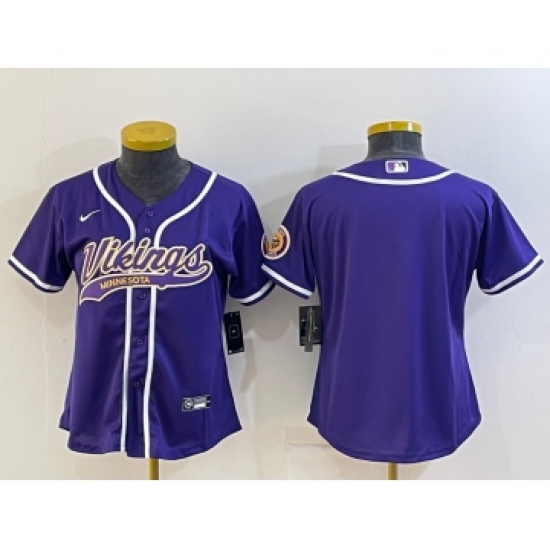 Women's Minnesota Vikings Blank Purple With Patch Cool Base Stitched Baseball Jersey - Ujersey