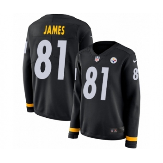 Women's Nike Pittsburgh Steelers #81 Jesse James Limited Black Therma Long Sleeve NFL Jersey - Ujersey