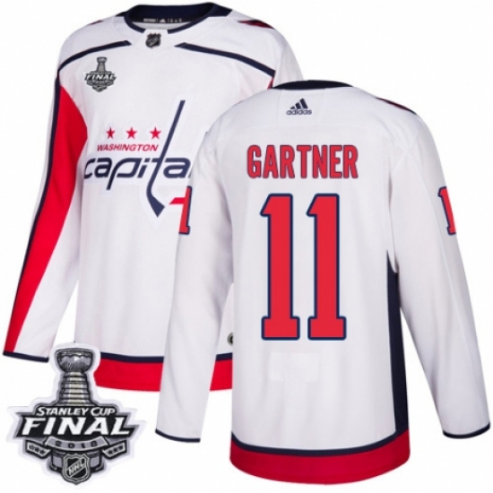 Men's Adidas Washington Capitals #11 Mike Gartner Authentic White Away 2018 Stanley Cup Final NHL Jersey - Ujersey