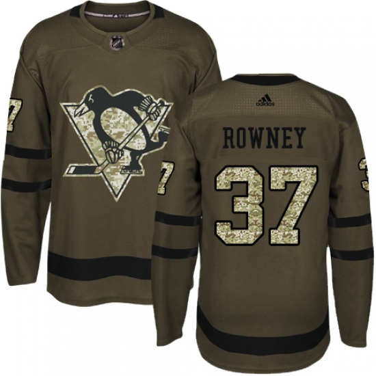 Youth Adidas Pittsburgh Penguins #37 Carter Rowney Authentic Green Salute to Service NHL Jersey - Ujersey