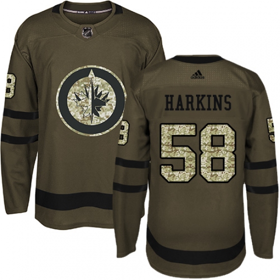 Youth Adidas Winnipeg Jets #58 Jansen Harkins Premier Green Salute to Service NHL Jersey - Ujersey