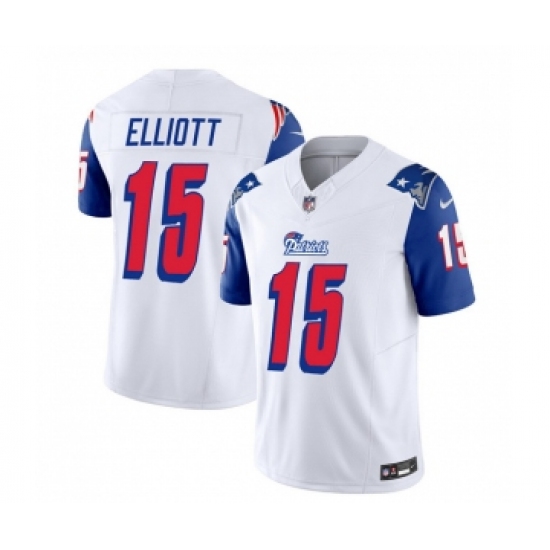 Men's Nike New England Patriots #15 Ezekiel Elliott White Blue 2023 F.U.S.E. Vapor Limited Football Stitched Jersey - Ujersey