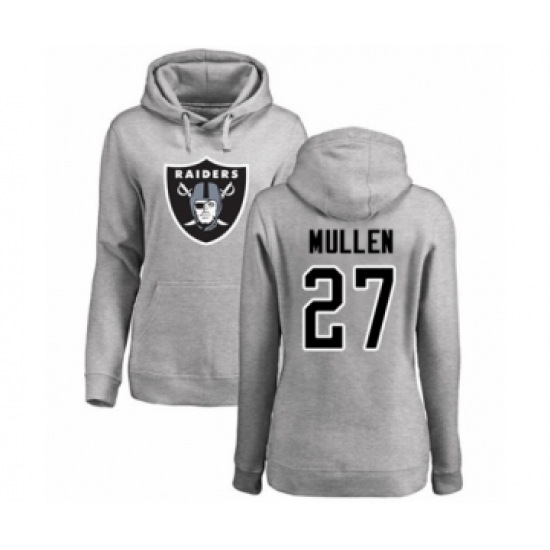 Football Women's Oakland Raiders #27 Trayvon Mullen Ash Name & Number Logo Pullover Hoodie - Ujersey