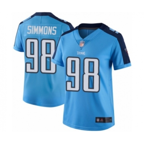 Women's Tennessee Titans #98 Jeffery Simmons Limited Light Blue Rush Vapor Untouchable Football Jersey - Ujersey