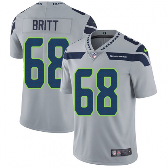 Men's Nike Seattle Seahawks #68 Justin Britt Grey Alternate Vapor Untouchable Limited Player NFL Jersey - Ujersey