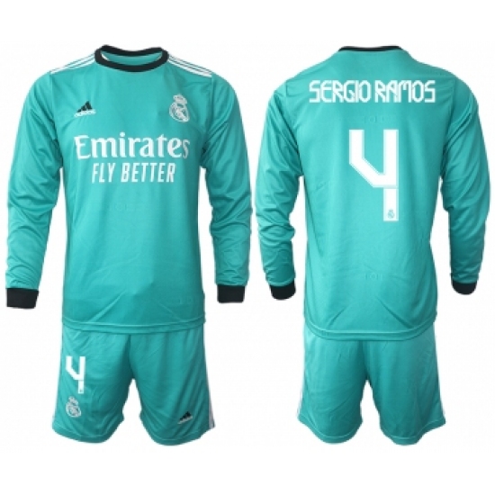 Men 2021-2022 Club Atletico Madrid second away blue Long Sleeve 4 Soccer Jersey