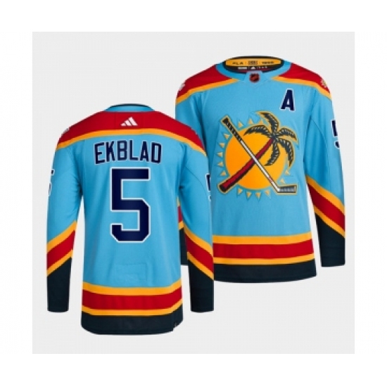 Men's Florida Panthers #5 Aaron Ekblad Blue 2022 Reverse Retro Stitched Jersey - Ujersey