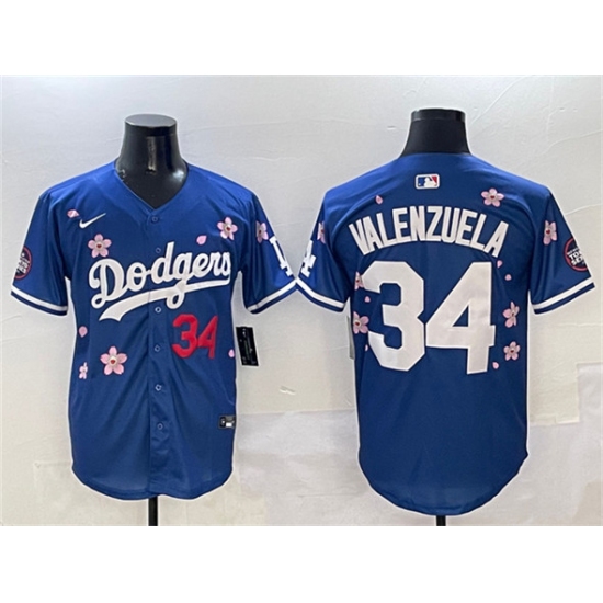 Men's Los Angeles Dodgers #34 Fernando Valenzuela Royal 2025 Tokyo Series Limited Stitched Baseball Jersey - Ujersey