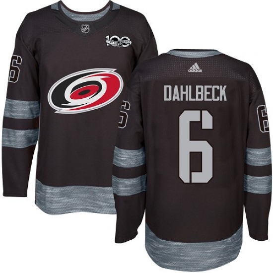 Men's Adidas Carolina Hurricanes #6 Klas Dahlbeck Premier Black 1917-2017 100th Anniversary NHL Jersey - Ujersey