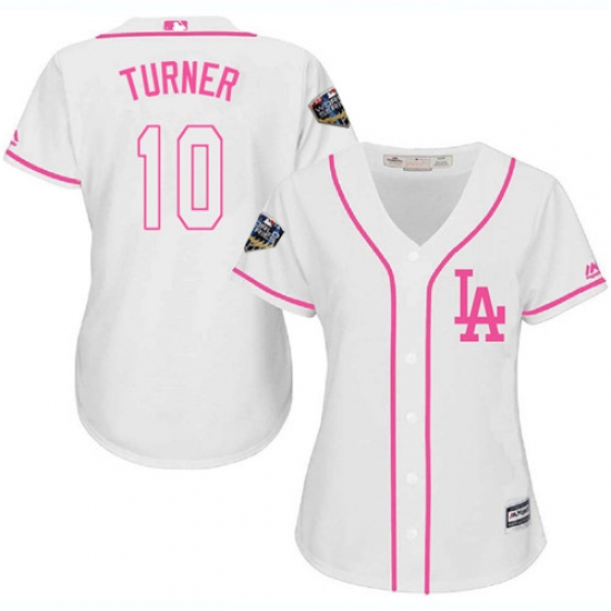 Women's Majestic Los Angeles Dodgers #10 Justin Turner Authentic White Fashion Cool Base 2018 World Series MLB Jersey - Ujersey
