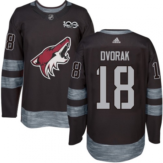 Men's Adidas Arizona Coyotes #18 Christian Dvorak Premier Black 1917-2017 100th Anniversary NHL Jersey - Ujersey