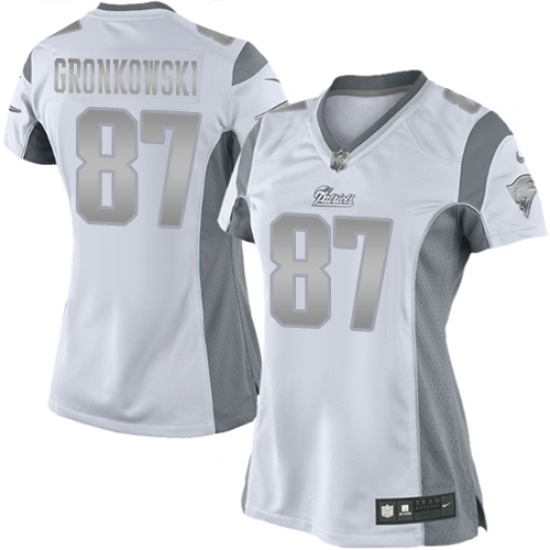 Women's Nike New England Patriots #87 Rob Gronkowski Limited White Platinum NFL Jersey - Ujersey